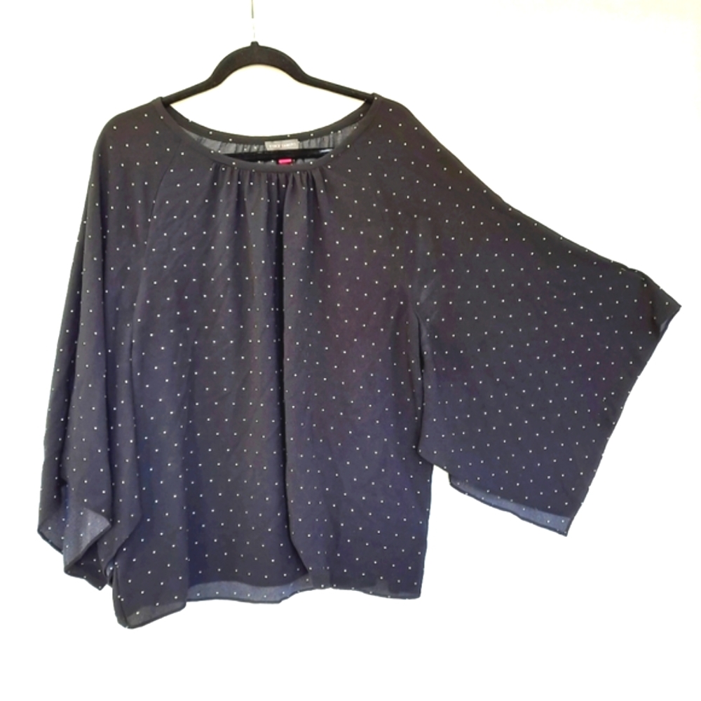 Vince Camuto Black and White Polka Dot Flared Sleeve Boho Retro Top szL